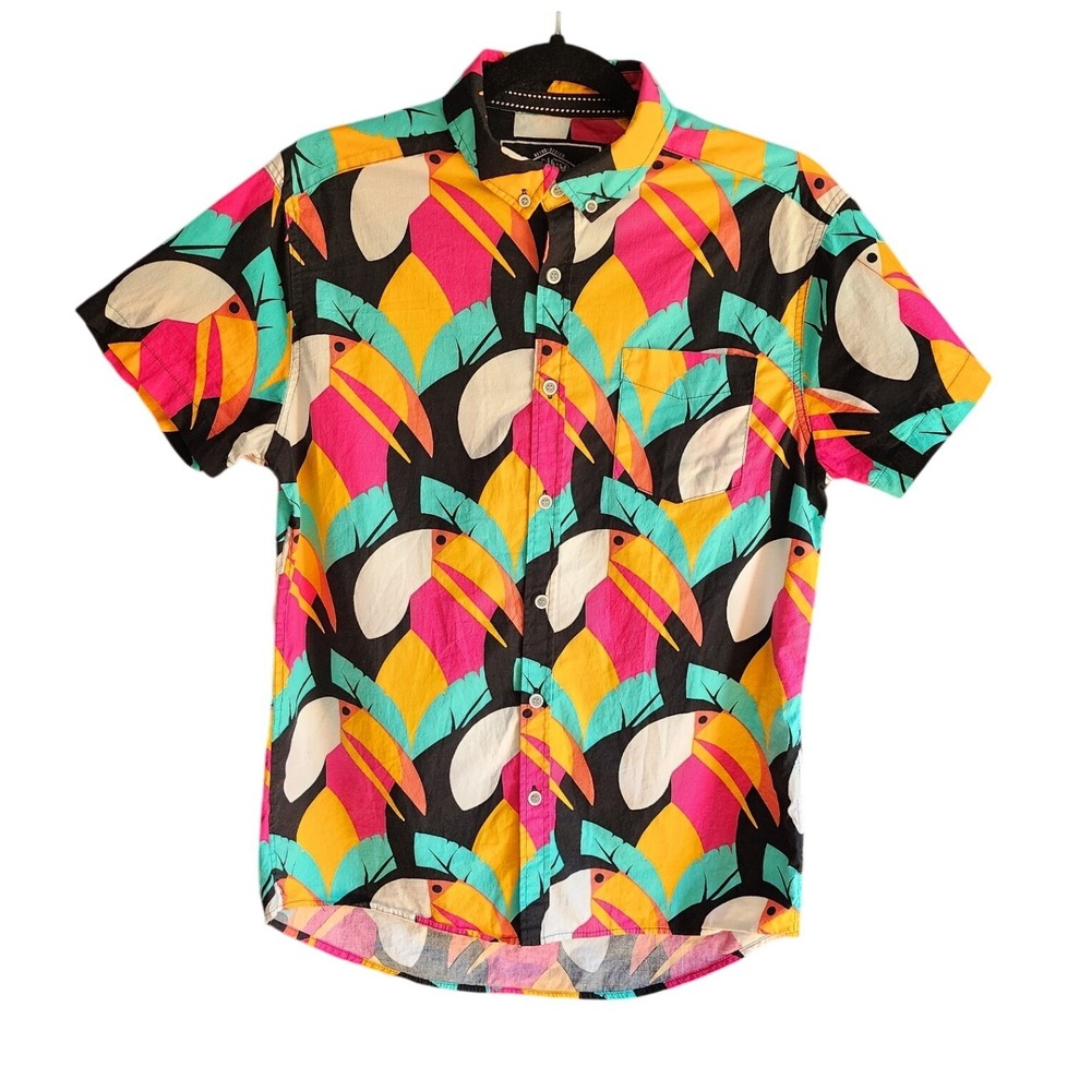 Five Points NYC Button Down Shirt Mens Small Multi Color Toucan Slim Flex